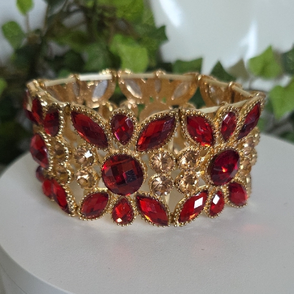 Statement Gold with Red and Gold Stones Bracelet